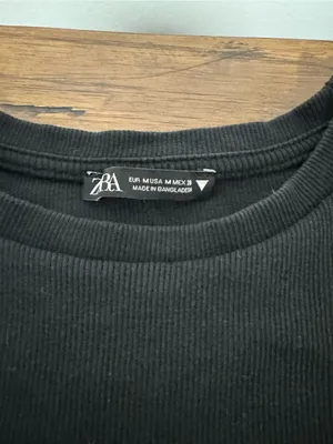 Zara Black Ribbed Tee with Layered Ruffle Sleeves thumbnail 3