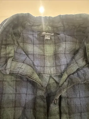 Madewell Flannel Green and blue Plaid Shirt Dress size medium thumbnail 3