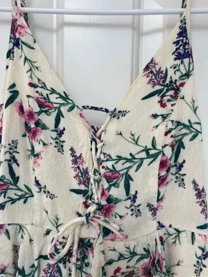 American Eagle Outfitters Cream Floral Tie-Front Mini Dress thumbnail 3