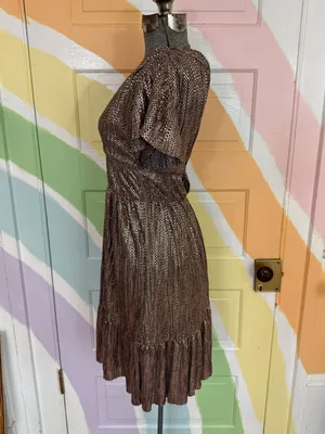Sabina Musayev Copper Bronze Metallic V-Neck Dress Party Dress Sz XS 🧡🍄 thumbnail 4
