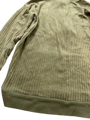 Maurices Olive Green Ribbed Corded Tie Neck Pullover Sweater Front Small Women's thumbnail 11