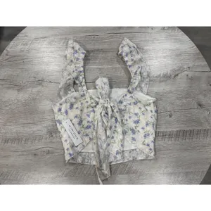 Kirious Los Angeles Blue Floral Lace Tie Back Corset Top Cottagecore thumbnail 6