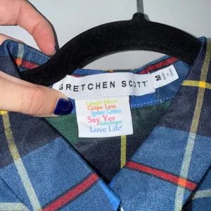 Gretchen Scott Plaid Puff Sleeve Blouse Women Medium Blue Excellent Tartan Top thumbnail 4