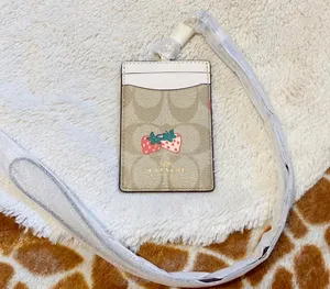 Id Lanyard In Signature Canvas With Strawberry Print coach 93727 thumbnail 1