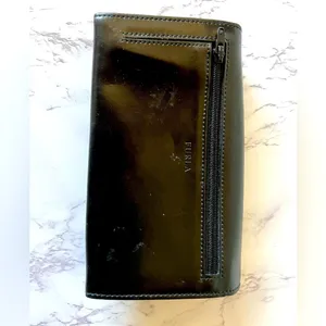 Furla Black Leather Long Wallet 7”x4” Vintage Authentic Clutch thumbnail 3