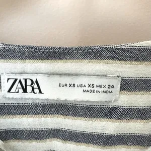 Zara Top Women’s XS Tunic White Blue Gold Stripe Button Down Long Sleeve Coastal thumbnail 2