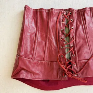 Edikted Moss Faux Leather Corset L Burgundy Y2K Lace Up Moto Bustier thumbnail 12