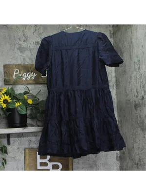 Aqua Womens Crochet Trim Mini A-Line Dress Navy Blue XS thumbnail 2