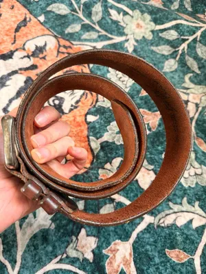 Vintage Chunky Brown Genuine Leather Belt with Solid Brass Buckle Silver Size 34 thumbnail 11