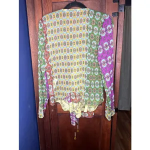 Zara Patchwork Floral Tie Neck Blouse Boho Y2K Sheer Top Multicolor Size S thumbnail 6