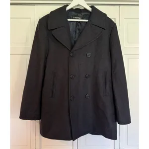 J. Peterman 100% wool navy nautical double breasted peacoat size 42 large thumbnail 2