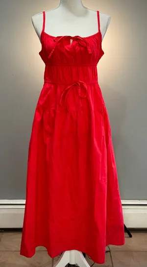 Red Sim & Sam Milkmaid Midi Sundress Size M EUC thumbnail 1
