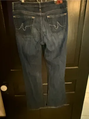 Ag Adriano Goldschmied Dark Blue Denim Jeans with Contrast Stitching thumbnail 2