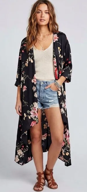 LuLaRoe Duster Cardigan Medium Floral thumbnail 1