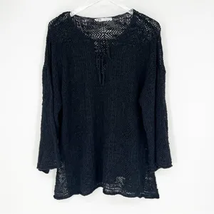 ZARA Double Tie Crochet Cover Up Women's Size M Black Vacation Style‎ thumbnail 2