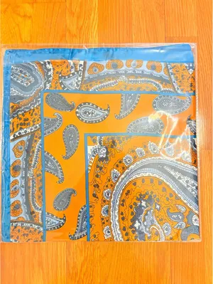 Vintage Orange and Blue Paisley Scarf – Large Square Fashion Accessory thumbnail 4
