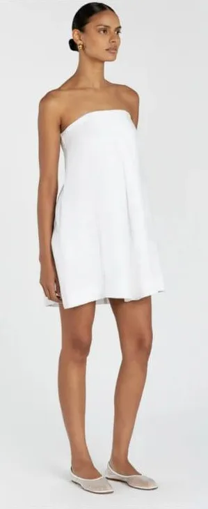 DISSH Simona Linen Mini Dress Womens 2 White Strapless Smocked Zip Short thumbnail 1