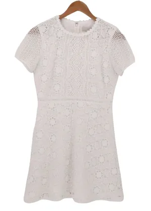 LOFT Floral Lace Mini Dress Womens Size 2P White Short‎ Sleeve Bridal Clean Girl thumbnail 1