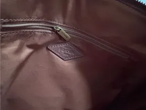 Fossil Blue croc-embossed leather 2-way satchel/crossbody with brown trim thumbnail 5