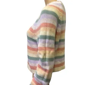 American Eagle Cropped Pastel Rainbow Striped Cotton Acrylic Knit Sweater XS thumbnail 4