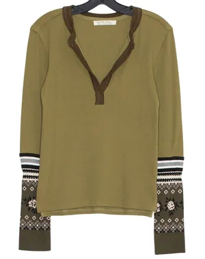 We The Free People Mikah Top Thermal Army Green Contrast Sleeve Boho Y2K Indie M thumbnail 1
