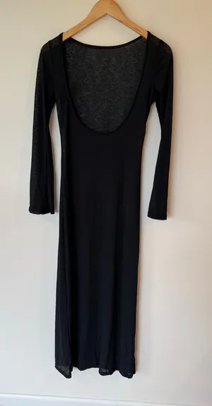 Lounge Bodycon Maxi Dress Women's Large Black Ribbed Long Sleeve Scoop Neck Goth thumbnail 1
