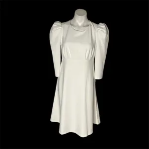 CALVIN KLEIN White Dress Puff Sleeve High Waist Lined Scuba Crepe Size 8 thumbnail 12