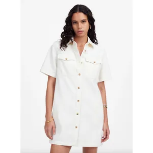 Madewell Denim Boxy Shirtdress Vintage Canvas White Relaxed Mini Small NWT thumbnail 2