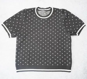 Adrianna Papell Womens XL Black White Polka Dot Short Sleeve Knit Sweater Top thumbnail 1