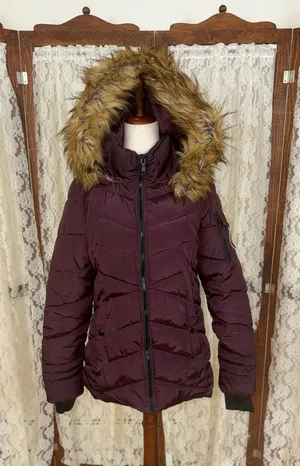 Nice Madden Burgundy Puffer Jacket Purple Size M thumbnail 1