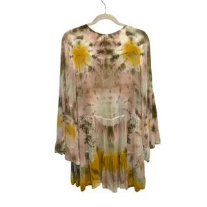 Young Fabulous & Broke Tie Dye‎ Mini Dress Womens Small Yellow Boho Bell Sleeve thumbnail 6