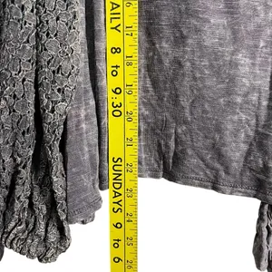 BKE Gimmicks FAB! Embroidered Mesh Boho Open Tie Festive Top in Gray L With Tags thumbnail 7