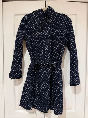 London Fog Navy and White Polka Dot Trench Coat thumbnail 2