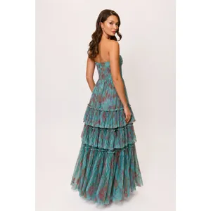 Hutch Isabella Gown Sz 2 NWT Romantic Vining Painted Floral Tulle Blue/Copper thumbnail 5