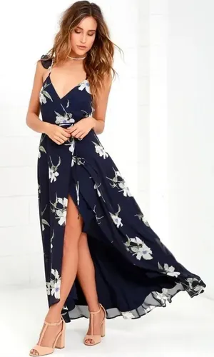 ✨ All Mine Navy Blue Floral Print High-Low Wrap Dress✨ thumbnail 1