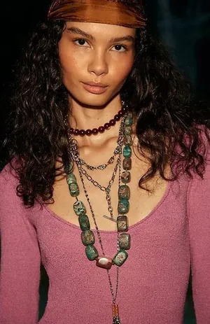 NWT FREE PEOPLE Beaded Stone Necklace - Chrysacolla With Labrador $68 MSRP thumbnail 1