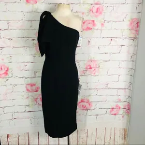 Dress the population NWT Tiffany 1 shoulder black midi dress size small thumbnail 5