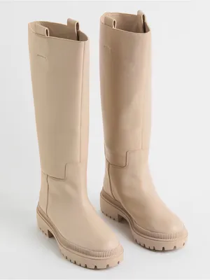 H&M Beige Tall Leathet Chunky Sole Boots Size 10 thumbnail 6