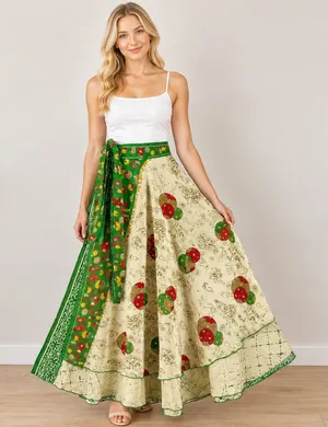 Reversible Maxi Wrap Skirt BINS820 Green thumbnail 1