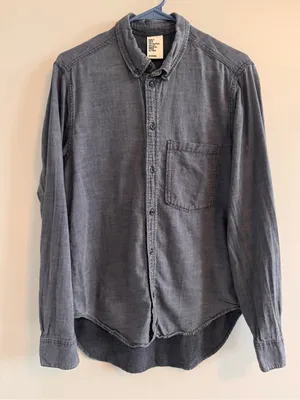 &Denim Gray Chambray Button Front Shirt Women’s Small‎ Cotton thumbnail 1