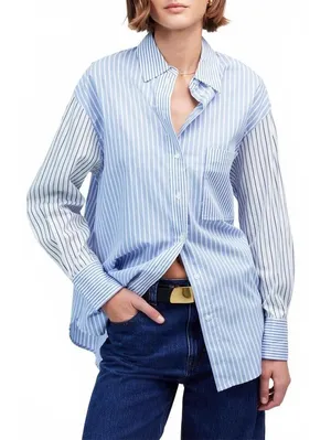 Madewell Oversized Button-Up Shirt NWT Light Blue and White Stripe XXS thumbnail 1