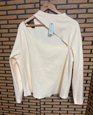 Anthropologie‎ Cream Asyymetrical Neckline Ribbed Top Size 3X thumbnail 1