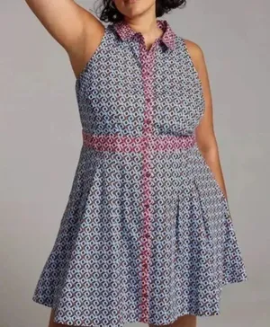 Maeve Anthropologie Buckley Button Front Mini Dress Blue Motif NWT 4 thumbnail 1