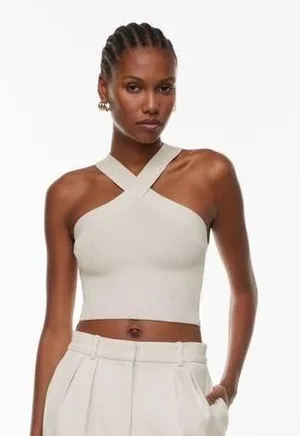 Aritzia babton halter knit crop cross cross tank beige medium thumbnail 1