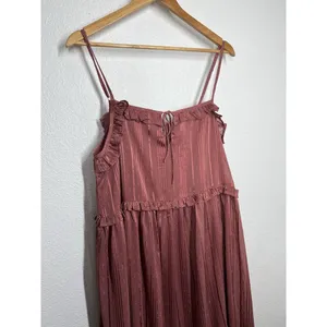 Arula Chiffon Ruffled Midi Dress Size A 1X Metallic Stripe Rose thumbnail 2