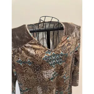 Krazy Kat Brown Teal Paisley Print Velvet Shoulder Tunic Top Women’s Medium thumbnail 4