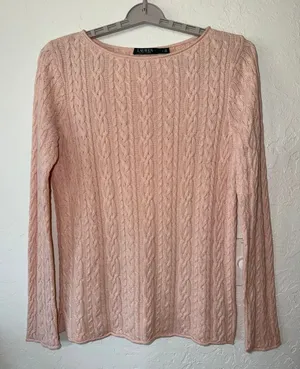 Lauren Ralph Lauren Pink Cable Knit Cotton Boat Neck Sweater Large‎ thumbnail 1