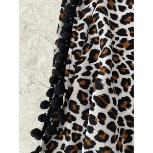 Xhilaration‎ Leopard Print Swim Cover Up Top Pom Pom Trim Back Tie Womens Small thumbnail 3