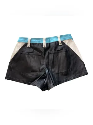 NWOT FREE PEOPLE Photo Finish Vegan Moto Shorts Black Teal Blue Zipper SZ-0 thumbnail 4