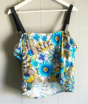 BEACH NATIVE Square Neck Floral Tankini Swim Top 18W thumbnail 2